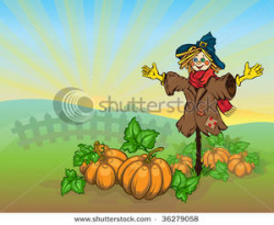 Clipart Picture: A Scarecrow In a Pumpkin Patch