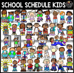 School Schedule Kids Clip Art Bundle (Color and B&W) -
