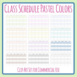 Class Schedule / Week Planners Blank Templates Pastel Colors Clip Art