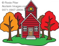 Clip Art Illustration Of A Little Schoolhouse Surrounded By ...