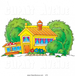 Avenue Clipart of a Yellow School House, Home or Building ...