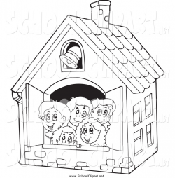 Clip Art of Black and White Happy Children in a School House ...