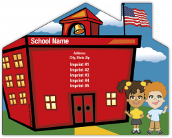 School-shaped Magnets - Schoolhouse with Children on Lawn ...