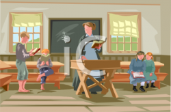 Education Clipart Picture of Old Timey Schoolhouse Classroom