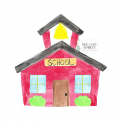 School House Watercolor Clipart