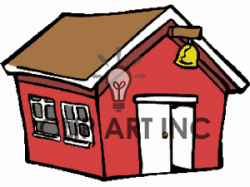 Small red cartoon school house with a bell in front clipart ...
