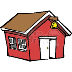 Small red cartoon school house with a bell in front clipart. Royalty-free  clipart # 138627