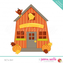 Autumn School House Cute Digital Clipart, School Clip art, Autumn  Schoolhouse Graphic, Autumn Illustration, #841