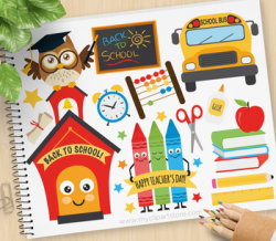 Back To School Clipart, Owl, School House, Bus