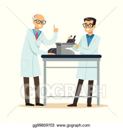 Vector Art - Two cheerful men scientists at workplace doing ...