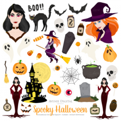 81 Spooky Halloween Clipart. Fall Scrapbook printables Trick or Treat  Graphics