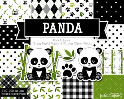 Panda Digital Paper and Clip Art, Pandas, Digital Scrapbook ...