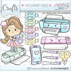 Craft Clipart, Planner Girl Clipart, Scrapbooking Clipart, COMMERCIAL USE,  Printer Clipart, Office Clipart, Craft Graphic, Scrapbook Clipart