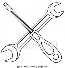 Vector Art - Line art black and white screwdriver wrench ...