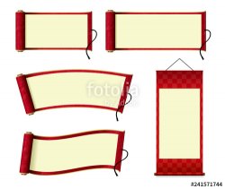 Japanese scroll paper / hanging scroll illustration set (red ...