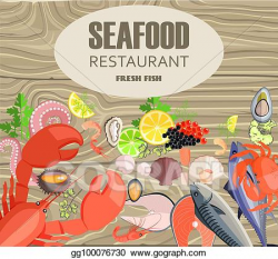 EPS Illustration - Seafood restaurant with meals made of ...