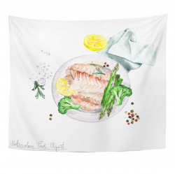 Amazon.com: Emvency Tapestry Seafood Plate Watercolor Food ...