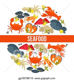 Vector Stock - Seafood poster of fresh fish catch for sea ...