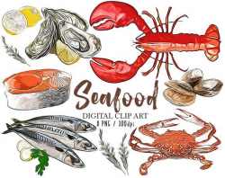 Seafood Clip Art Seafood Digital Art Set Food Menu Design ...