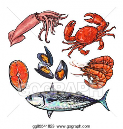 Stock Illustration - Isolated set of fresh marine products ...