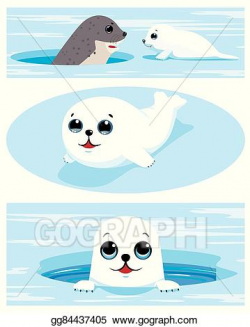Vector Clipart - Set of images of harp seal pups. Vector ...