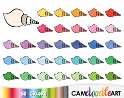 50 Doodle Seashells, Doodle Clipart, Seashell Clipart, Hand Drawn Clipart,  Nautical, Summer,Beach Clipart,Sticker Clipart,png file
