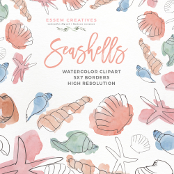 Watercolor Seashells Clipart | Under the Sea Birthday Party | Invitation  Decorations Baby Shower Nursery