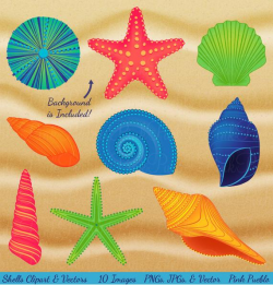 Shells Clipart Clip Art, Beach Ocean Travel Vacation Clip Art Clipart  Vectors - Commercial and Personal Use