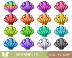 Kawaii Seashells Clipart, Cute Nautical Marine Sea Shells Seashell Creature  Aquatic PNG Graphic Rainbow Colorful Cartoon Clip Art Download