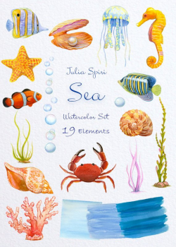 Sea & Mermaid Watercolor Clipart, Marine, Siren, Ocean ...