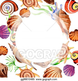 Clip Art - Watercolor summer beach seashell tropical ...