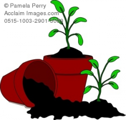 Clip Art Image of Cartoon Soil and Seedlings in Pots