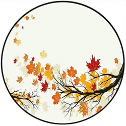 Short Plush Round Rug Fall Fall Tree Branches with Pale Colors September  Foliage with Golden Leaves Living Room Coffee Table 35.4