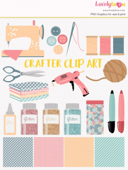 Sewing clip art set, crafter and maker tools for creating, glue gun, sewing  machine clipart (LC09)