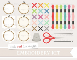 Embroidery Kit Clipart, Cross Stitch Clip Art Sewing Thread Needle Knitting  Crochet DIY Cute Digital Graphic Design Small Commercial Use