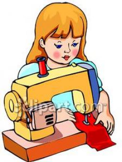 Girl Using Sewing Machine - Royalty Free Clipart Picture