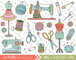 Sewing Clipart Images, Sewing Machine Clip Art Set, Line ...