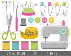sewing clipart, craft clipart, commercial use, craft supplies clipart,  cute, scissors, buttons