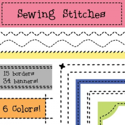 Sewing Stitches Borders and Banners, Embroidery Clip Art, Patchwork,  Quilting
