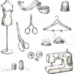 set of sewing accessories drawings icons hand drawn | TTF ...