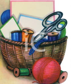 Sewing Basket with Thread and Scissors - Royalty Free Clip ...