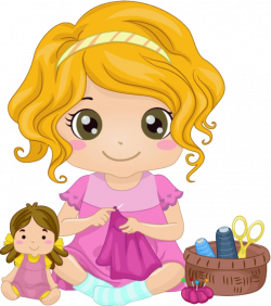 Girl Cartoon Sewing Illustration - The little princess made clothes ...