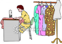Woman Sewing Dresses - Royalty Free Clipart Picture