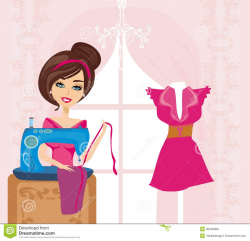 Girl with sewing machine stock vector. Illustration of ...