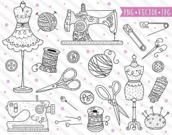 Cute Sewing Clipart Images, Sewing Machine Clip Art Set ...