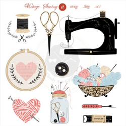 Vintage Sewing Clipart,sewing clipart,crafting clipart, digital download