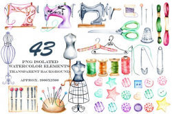Sewing clipart Watercolor brand kit Sewing machine Digital ...
