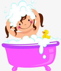 A Girl With A Bath And A Shampoo, Take A Shower, Bath, Wash PNG ...