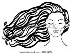 Beautiful Woman Face In Front With Long Wavy Hair. Front ...