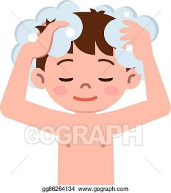 Vector Illustration - Boy to wash the hair with shampoo ...